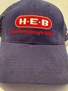 HEB Employee Cap Hat Adult Adjustable Navy Blue with Texas Flag On Side